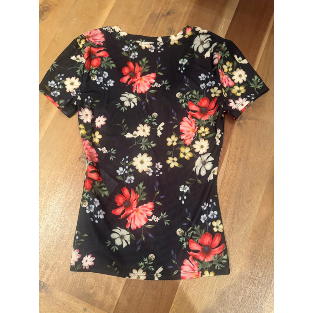 AVEC LES FILLES Black Floral Short Sleeve Tee XS - Picture 6 of 6